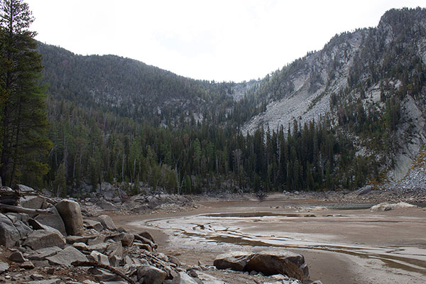 From the lake I will attempt the rocky gully leading onto Chloride Ridge.