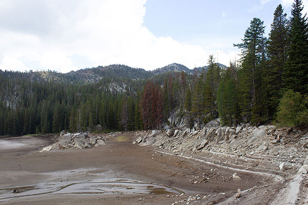 Chloride Ridge West Peak is just visible to the right from Killamacue Lake.