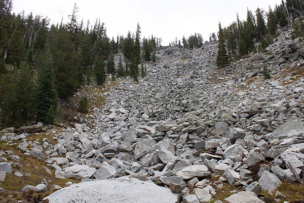 The last talus slope leading up onto Chloride Ridge.