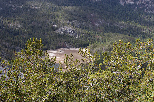 Looking down at Killamacue Lake from the summit; it is time to descend