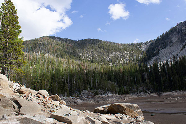 An afternoon view of Chloride Ridge East Peak from Killamacue Lake.