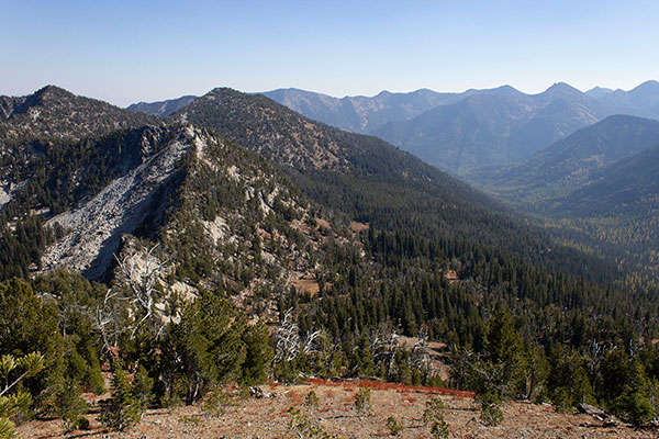 Descending the east slope of Summit Point, with Mayflower Meadow in center view