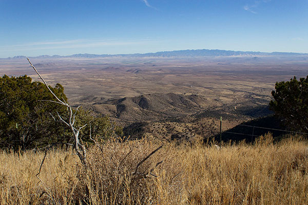 The Chiricahua Mountains and the Sulphur Springs Valley lie to the east